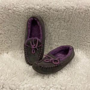 purple L.L.Bean moccasins